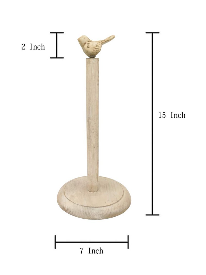 Owlgift Bird Design Shabby Whitewashed Wood Paper Towel Holder Stand Up Paper Towel Holder, Easy One-Handed Tear Kitchen Paper Towel Dispenser with Weighted Base for Standard Paper Towel Rolls - Image 4